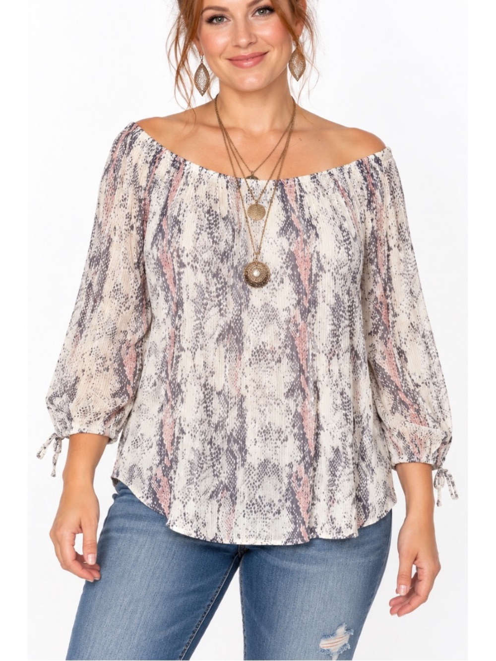 Tribal Beautiful printed off-the-shoulder blouse- Large